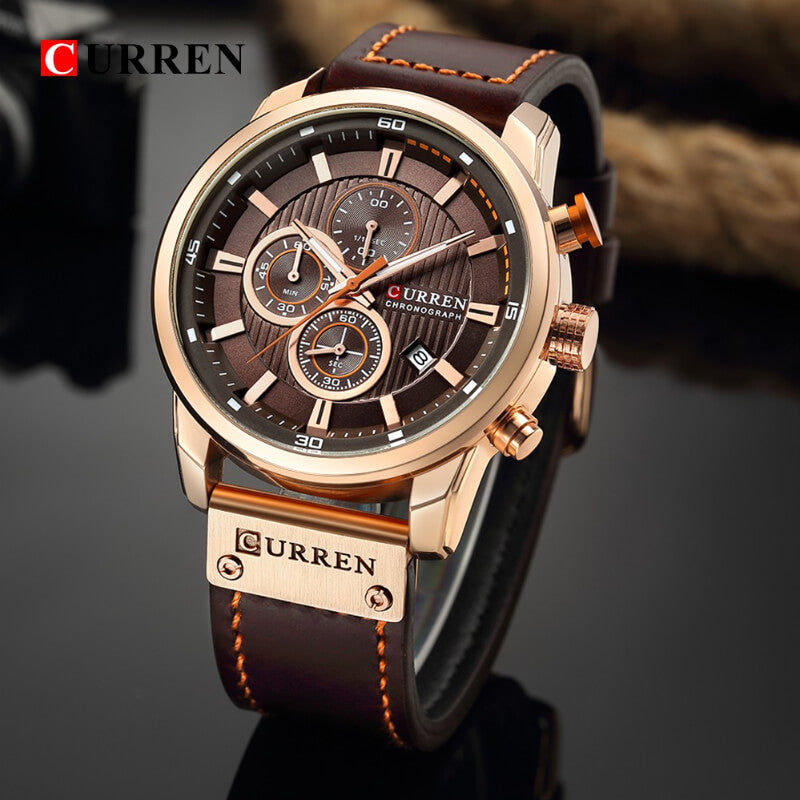 Reloj casual de hombre, reloj de Lujo, Cronógrafo, reloj curren 8291, reloj casual café, Deluxe, Elegante, reloj original